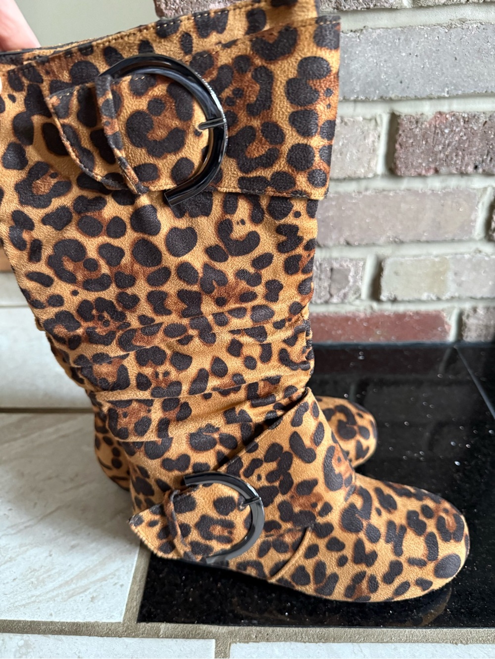 Leopard Print Slouch Ankle Boots - Brown